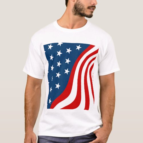 American Flag Wavy Line and Stars T_Shirt