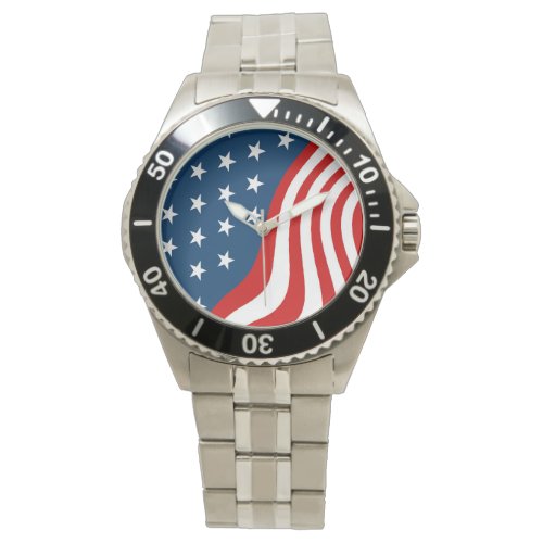 American Flag Wavy Line and Stars Watch