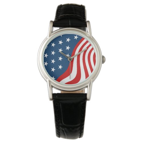 American Flag Wavy Line and Stars Watch