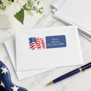 American Flag Wavy USA Patriotic blue Label