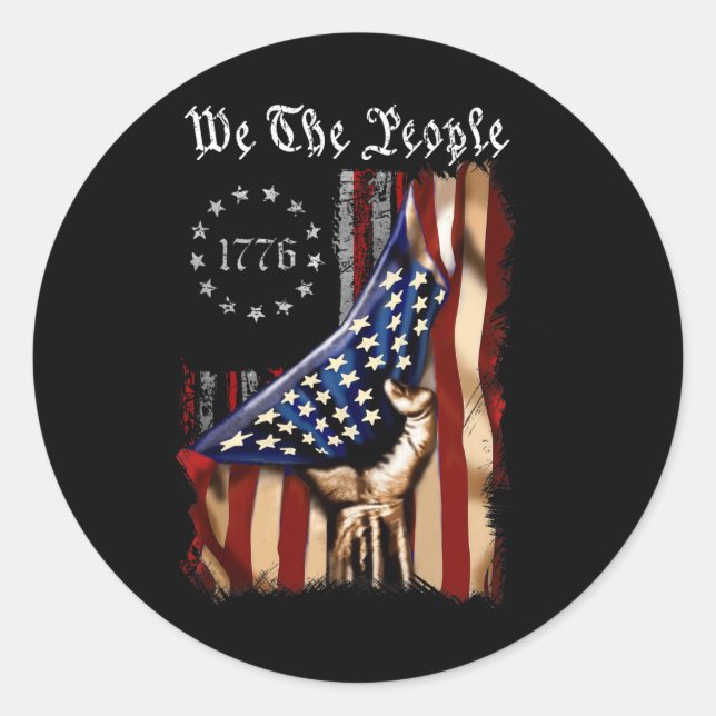 American Flag We The People History 1776 4th Of Ju Classic Round Sticker (Front)