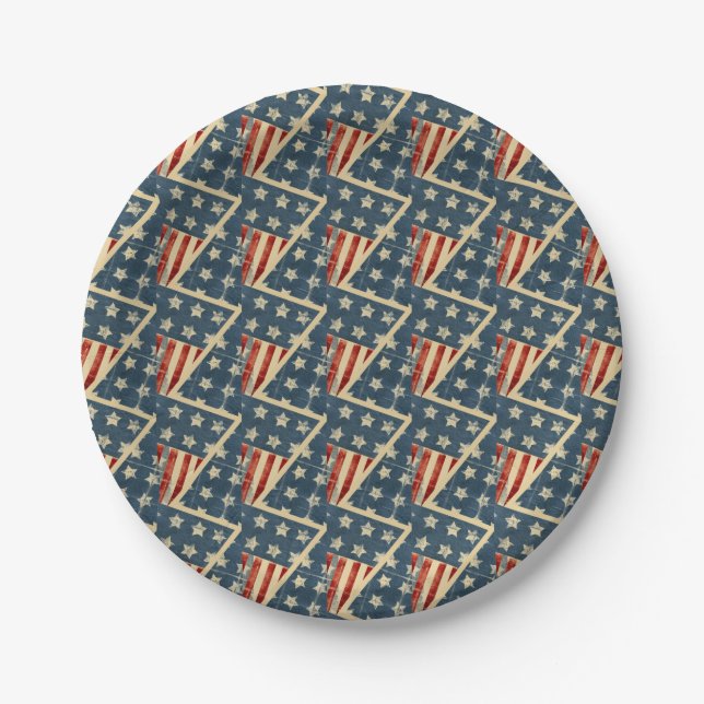 American Flag Weathered Stars and Stripes Paper Plates (Front)