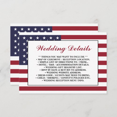 American Flag Wedding Detail Enclosure Card