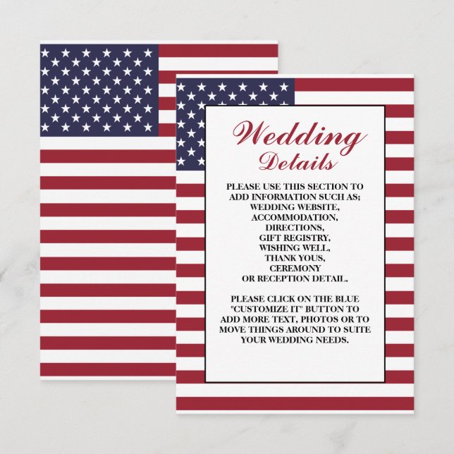 American Flag Wedding Detail Enclosure Card (Front/Back)