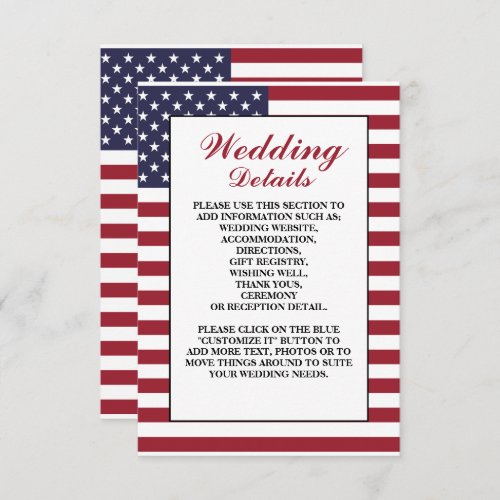 American Flag Wedding Detail Enclosure Card