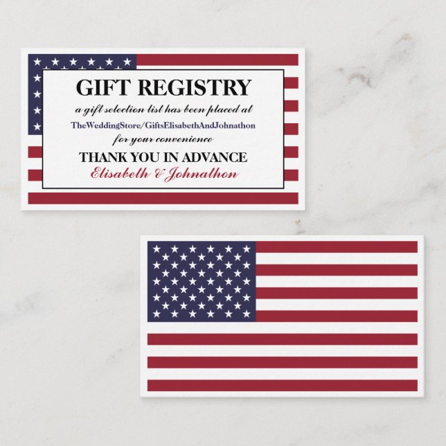 American Flag Wedding Gift Registry Enclosure Card (Front/Back)