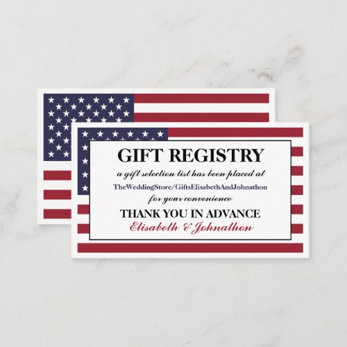 American Flag Wedding Gift Registry Enclosure Card