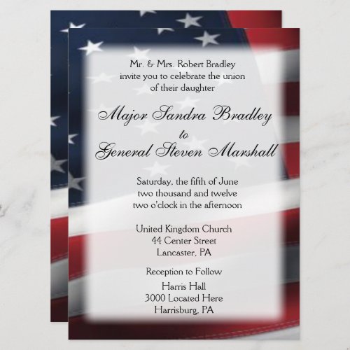 American Flag Wedding Invitation Military Theme
