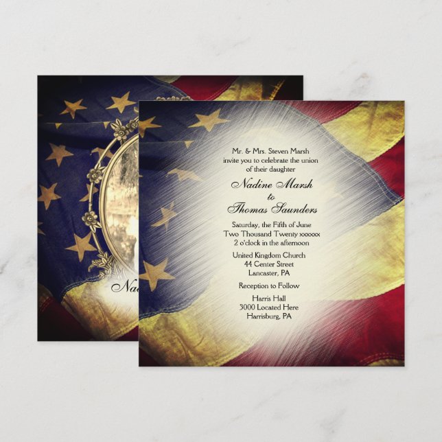 American Flag Wedding Invitation with Photograph (Front/Back)