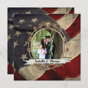 American Flag Wedding Invitation with Photograph 2