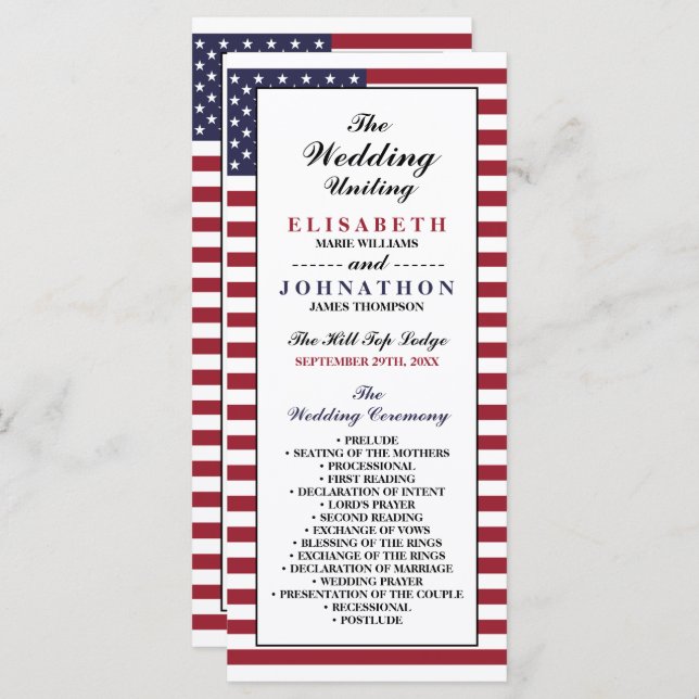 American Flag Wedding Program (Front/Back)