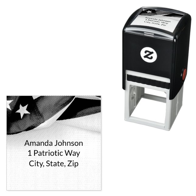 American Flag Wedding Return Address Stamp (In Situ)