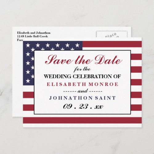 American Flag Wedding Save The Date Announcement Postcard