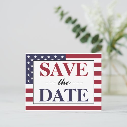 American Flag Wedding Save The Date Announcement Postcard