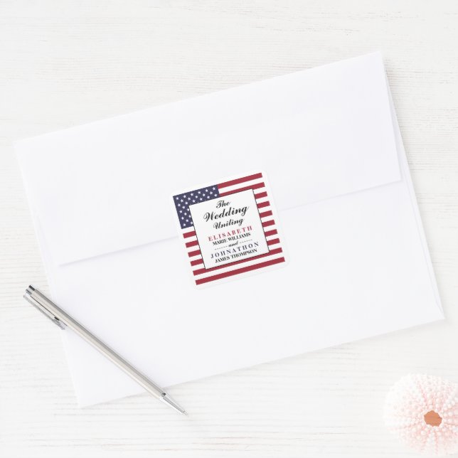American Flag Wedding Square Sticker (Envelope)
