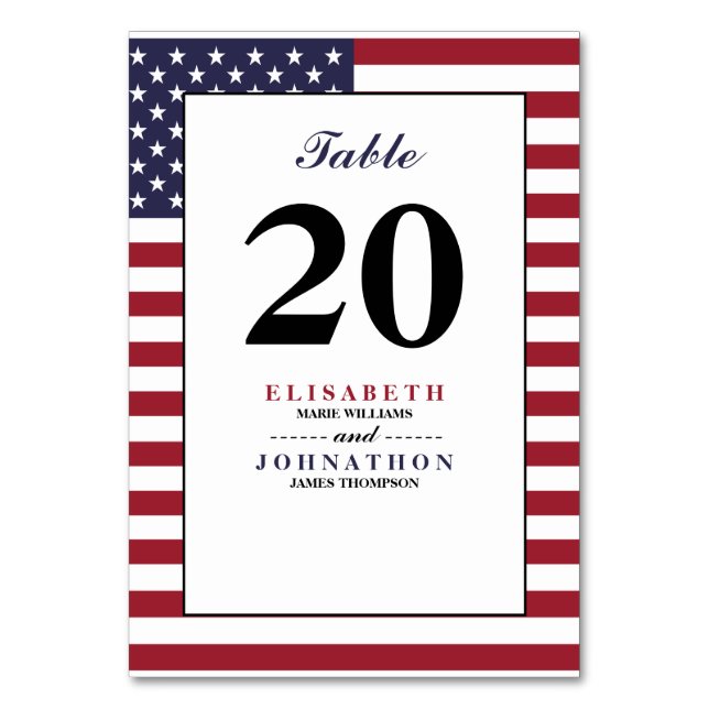 American Flag Wedding Table Number (Front)