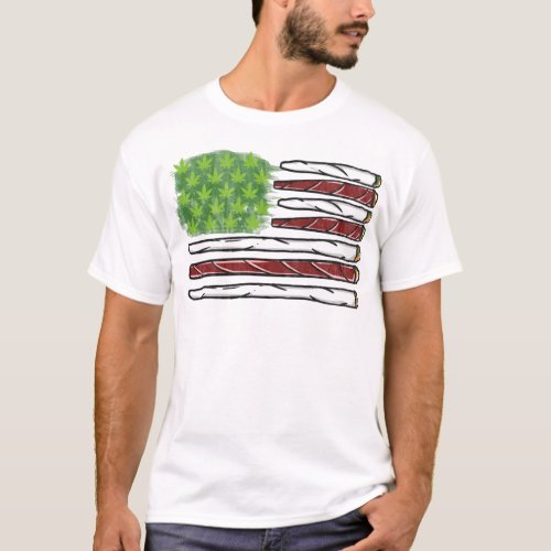 American Flag Weed Leaf and Doobies For Weed Lover T_Shirt