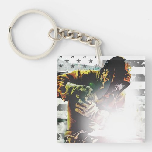 American Flag Welder Keychain