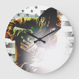 American Flag Welder Large Clock
