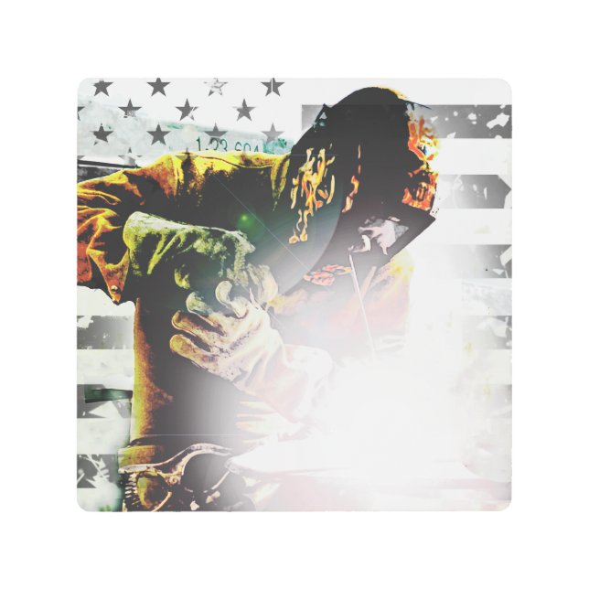 American Flag Welder Metal Print (Front)