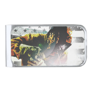 American Flag Welder Silver Finish Money Clip
