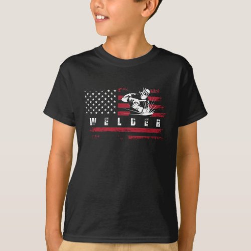 American Flag Welder USA Metalworking Weld T_Shirt