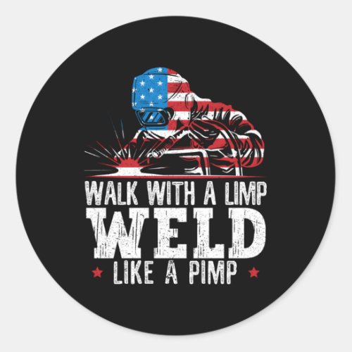 American Flag Welder Welding Distressed Classic Round Sticker