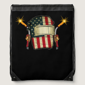 American Flag Welding Helmet Shape Cute Welder Drawstring Bag