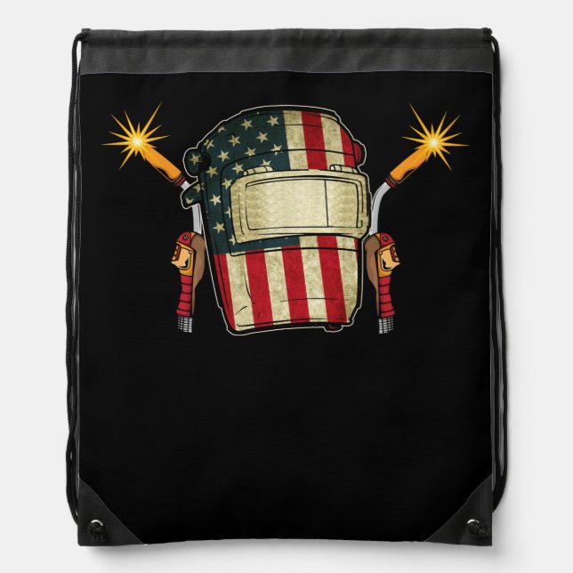 American Flag Welding Helmet Shape Cute Welder Drawstring Bag (Front)