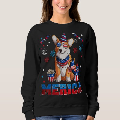 American Flag Welsh Corgi Dog 4th Of July Patrioti Sweatshirt