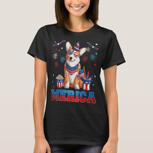 American Flag Welsh Corgi Dog 4th Of July Patrioti T_Shirt