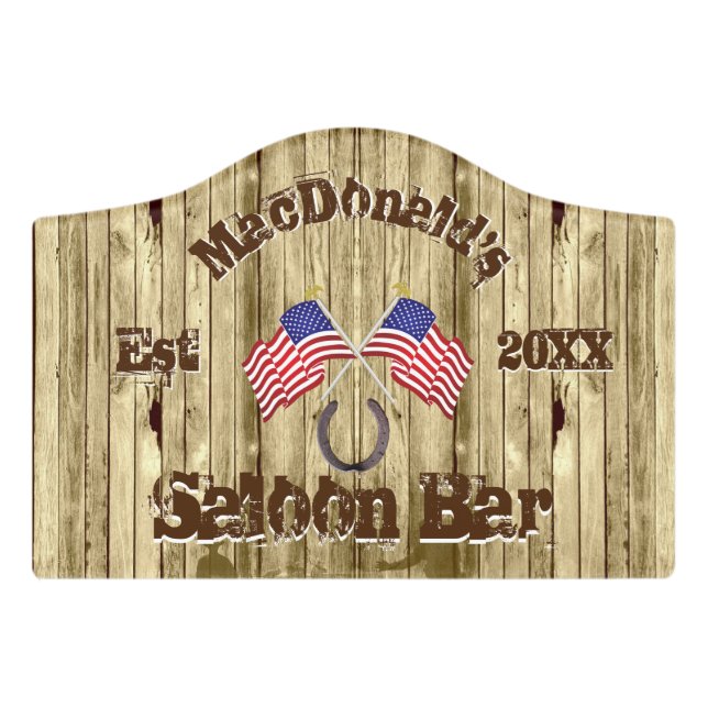 American flag western cowboy saloon bar door sign (Small Crest Front)