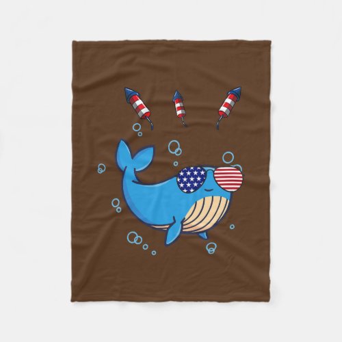 American Flag Whale 4 July  Fleece Blanket