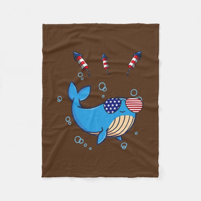 American Flag Whale 4 July  Fleece Blanket (Front)