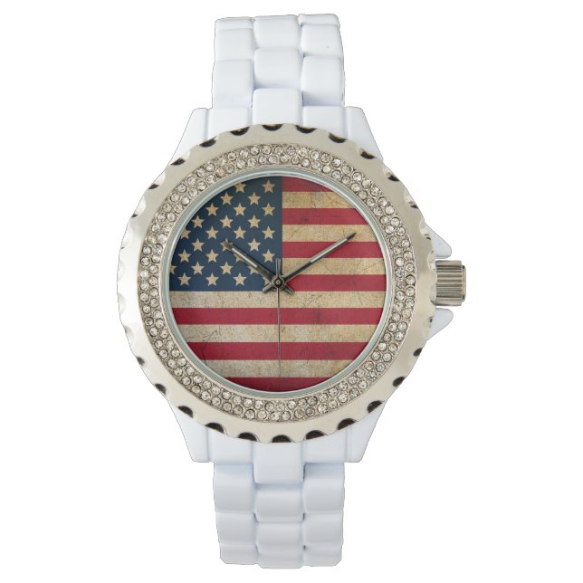 American Flag White Enamel Watch (Front)