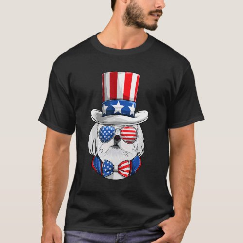 American Flag White Maltese  Fourth Of July Dog T_Shirt