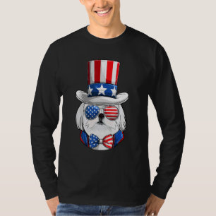 American Flag White Maltese  Fourth Of July Dog T-Shirt
