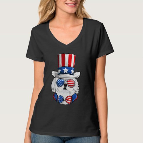 American Flag White Maltese  Fourth Of July Dog T_Shirt