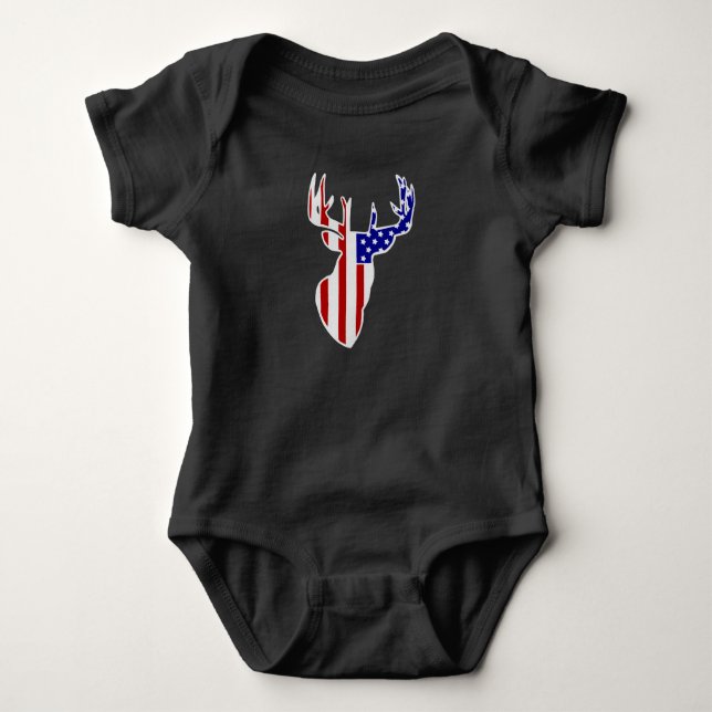 American Flag Whitetail Buck Baby Bodysuit (Front)