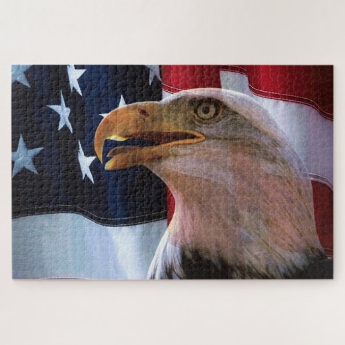 American flag with a Bald Eagle Jigsaw Puzzle