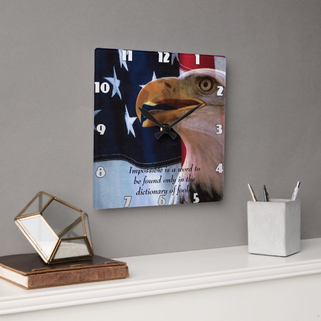 American flag with a Bald Eagle Square Wall Clock (Office)