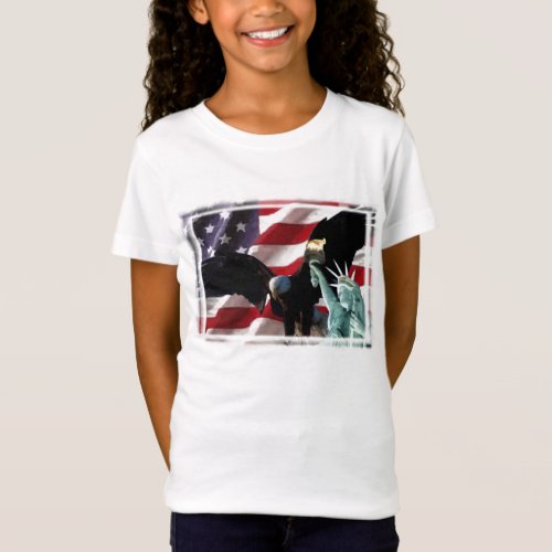 American Flag with American Eagle  Lady Liberty T_Shirt