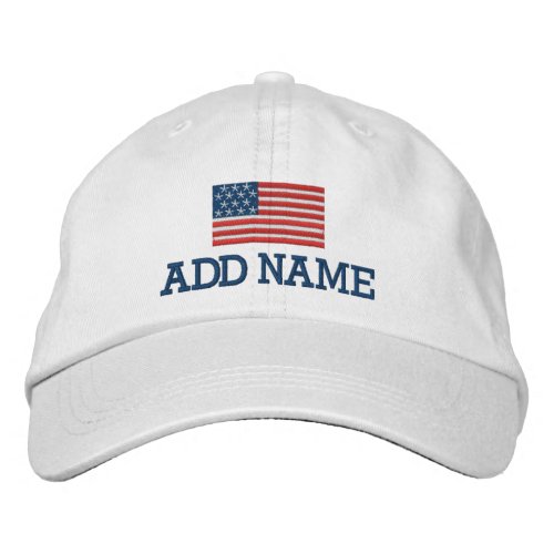 American Flag with Area to Add Name or Text Embroidered Baseball Cap