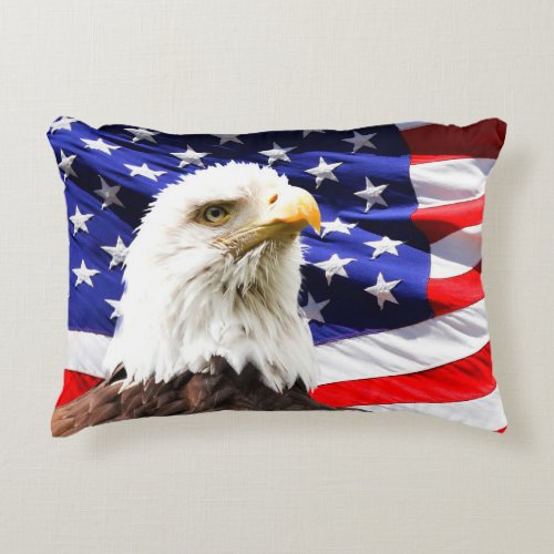 American Flag with Bald Eagle Accent Pillow