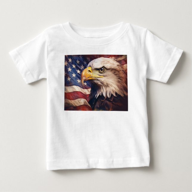 American Flag with Bald Eagle Head Baby T-Shirt (Front)