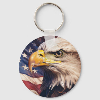American Flag with Bald Eagle Head Keychain