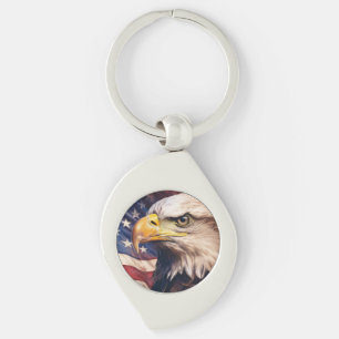 American Flag with Bald Eagle Head Keychain