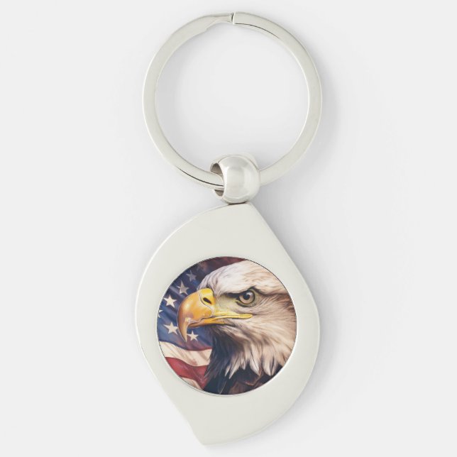 American Flag with Bald Eagle Head Keychain (Front)