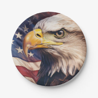 American Flag with Bald Eagle Head Paper Plates