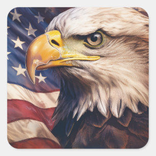 American Flag with Bald Eagle Head Square Sticker